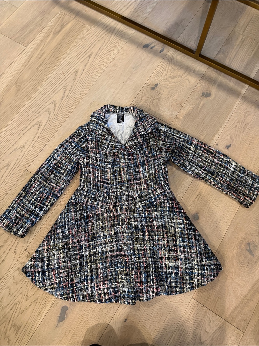 Tweed Fit-and-Flare Coat with Multicolor Threading & Sequins